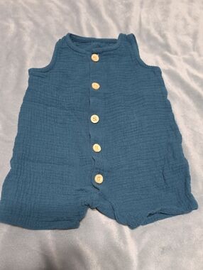 Teal Blue Baby Gauze Button Romper